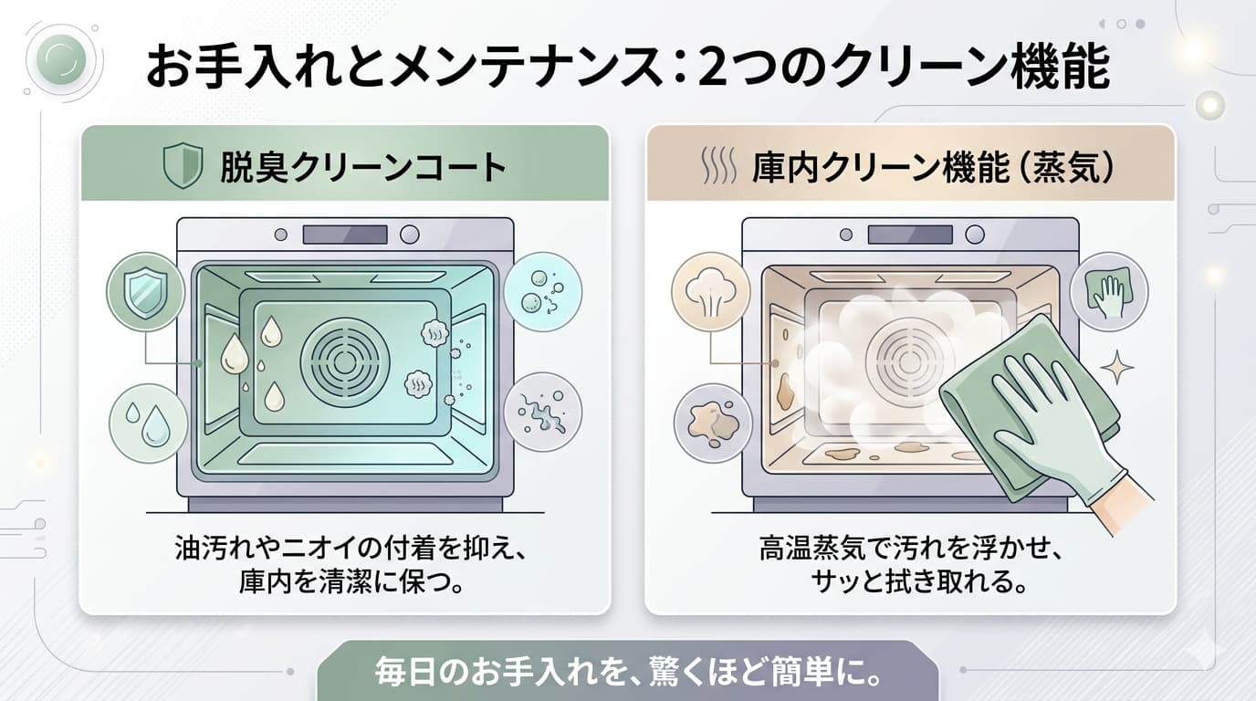 AX-RS1CとAX-U1Cのお手入れとメンテナンス：脱臭クリーンコートと蒸気クリーン機能