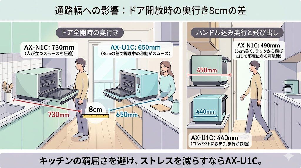 AX-N1CとAX-U1Cの奥行の差
