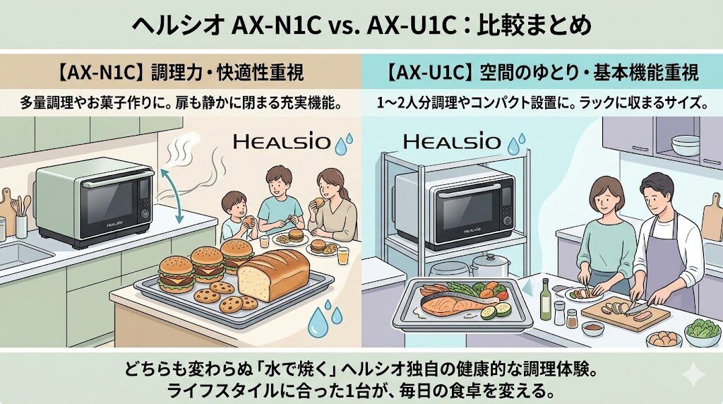 まとめ｜調理力と快適さ優先ならAX-N1C、空間のゆとり優先ならAX-U1C