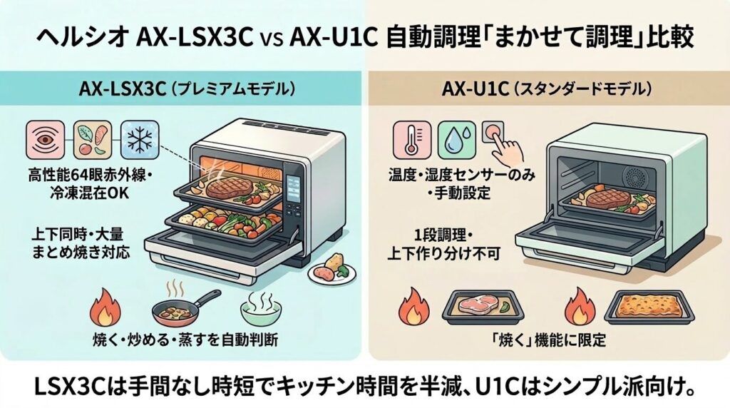 AX-LSX3CとAX-U1Cの自動調理の違い