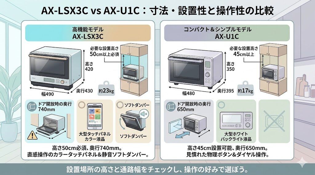 AX-LSX3CとAX-U1Cの寸法と操作性｜サイズ・設置スペースの違い