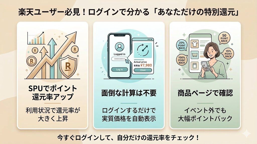 楽天ユーザー必見 ログインするだけで分かるあなただけの特別還元