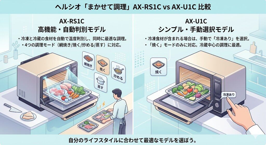 AX-RS1CとAX-U1Cのまかせて調理の違い