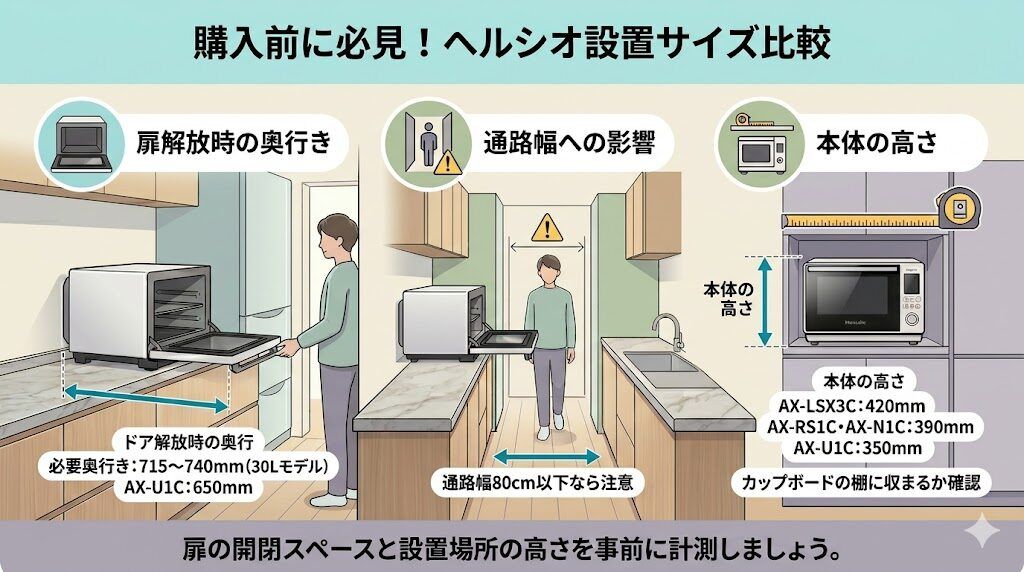 ヘルシオ設置サイズの比較