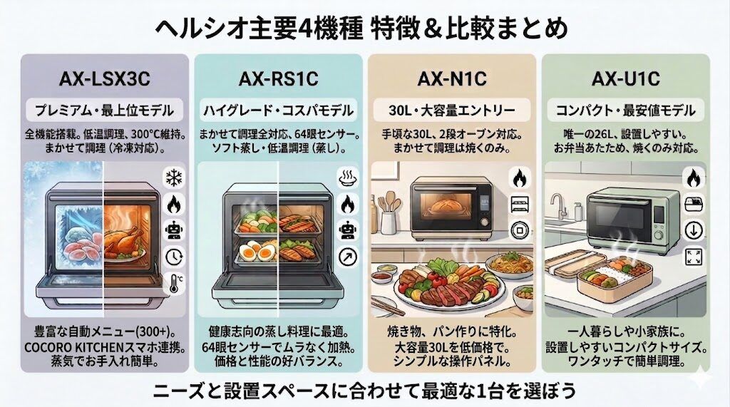ヘルシオ主要4機種の特徴まとめ