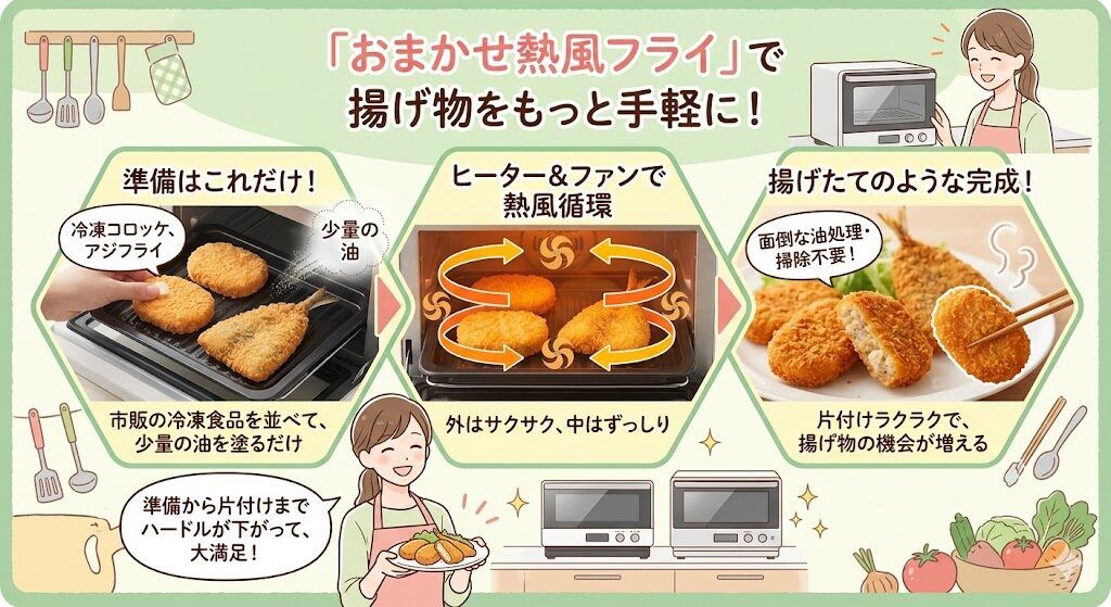 油を使わず揚げ物ができるおまかせ熱風フライ