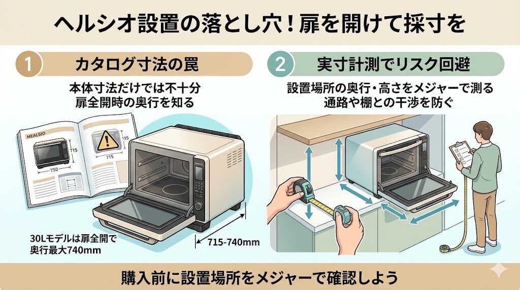設置場所は「扉を開けた状態」で採寸する
