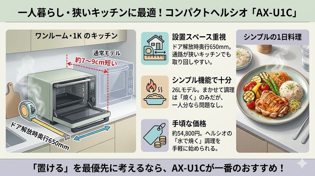 一人暮らし・キッチンが狭いならAX-U1C
